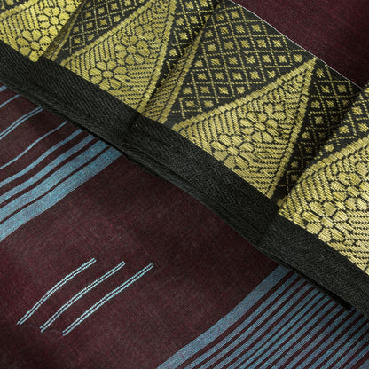 Sanskriti Vintage Saree Brown Pure Cotton Tant Handwoven Bengali Sari 5+YDFabric