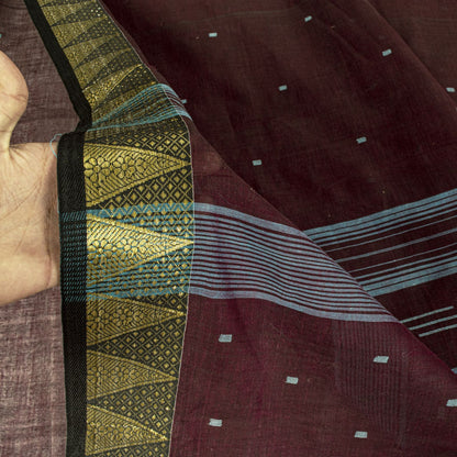 Sanskriti Vintage Saree Brown Pure Cotton Tant Handwoven Bengali Sari 5+YDFabric