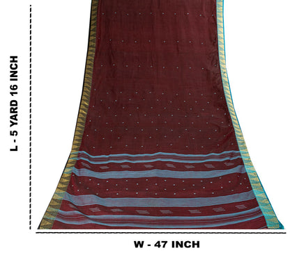 Sanskriti Vintage Saree Brown Pure Cotton Tant Handwoven Bengali Sari 5+YDFabric