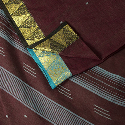 Sanskriti Vintage Saree Brown Pure Cotton Tant Handwoven Bengali Sari 5+YDFabric
