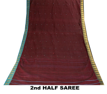 Sanskriti Vintage Saree Brown Pure Cotton Tant Handwoven Bengali Sari 5+YDFabric