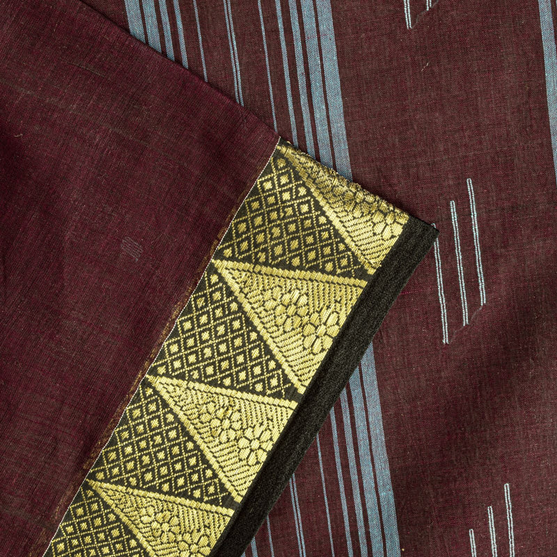 Sanskriti Vintage Saree Brown Pure Cotton Tant Handwoven Bengali Sari 5+YDFabric