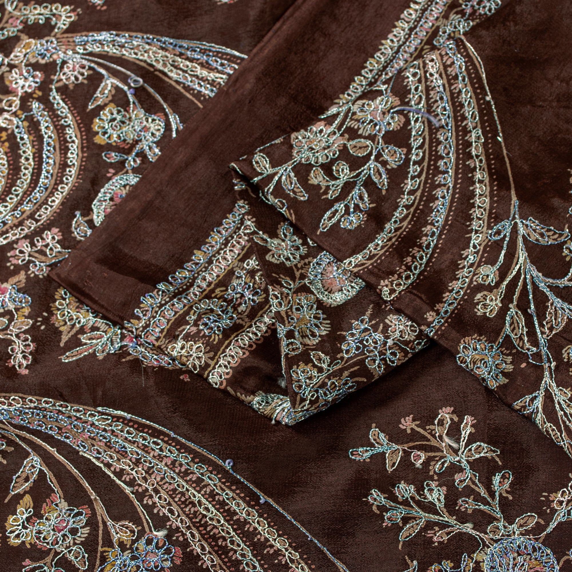 Sanskriti Vintage Brown 100% Pure Silk Saree Embroidered Print 5+YD Decor Fabric