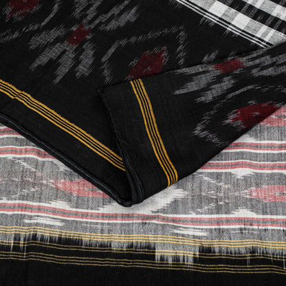 Sanskriti Vintage Gray-Black Pure Cotton Saree Hand Ikat Woven 5 YD Craft Fabric