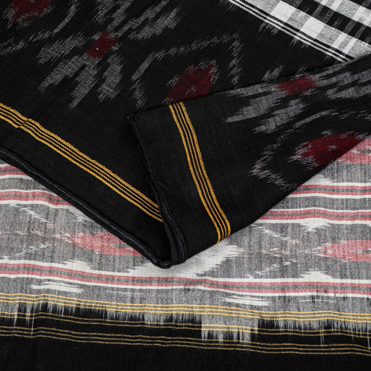 Sanskriti Vintage Gray-Black Pure Cotton Saree Hand Ikat Woven 5 YD Craft Fabric