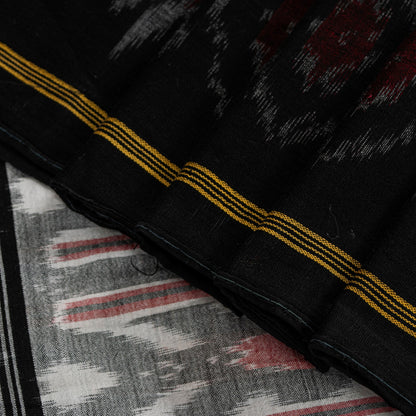 Sanskriti Vintage Gray-Black Pure Cotton Saree Hand Ikat Woven 5 YD Craft Fabric