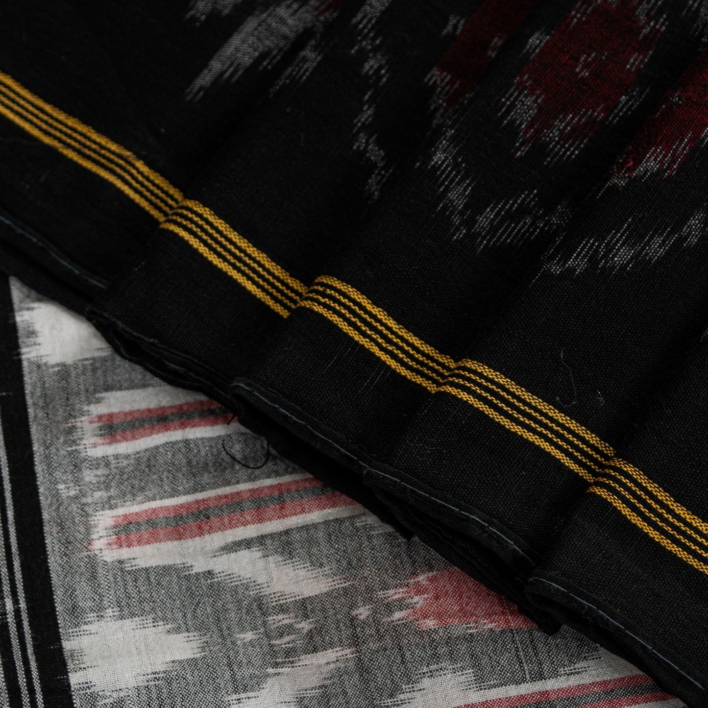 Sanskriti Vintage Gray-Black Pure Cotton Saree Hand Ikat Woven 5 YD Craft Fabric