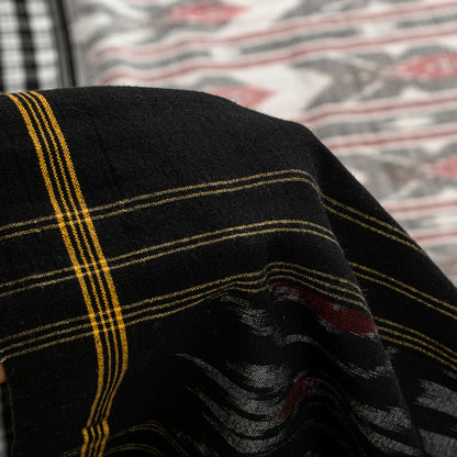 Sanskriti Vintage Gray-Black Pure Cotton Saree Hand Ikat Woven 5 YD Craft Fabric