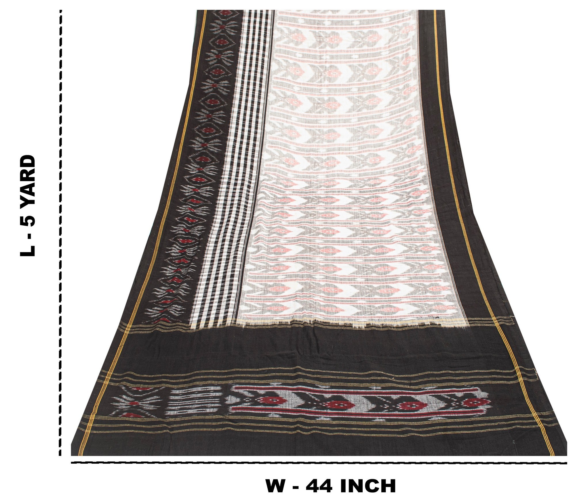 Sanskriti Vintage Gray-Black Pure Cotton Saree Hand Ikat Woven 5 YD Craft Fabric