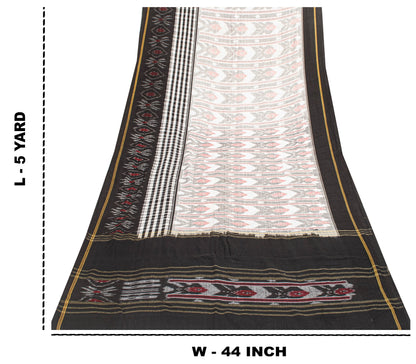 Sanskriti Vintage Gray-Black Pure Cotton Saree Hand Ikat Woven 5 YD Craft Fabric