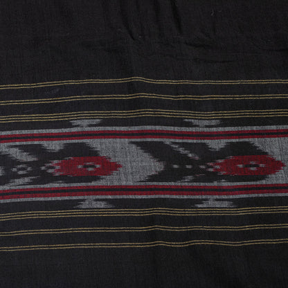 Sanskriti Vintage Gray-Black Pure Cotton Saree Hand Ikat Woven 5 YD Craft Fabric