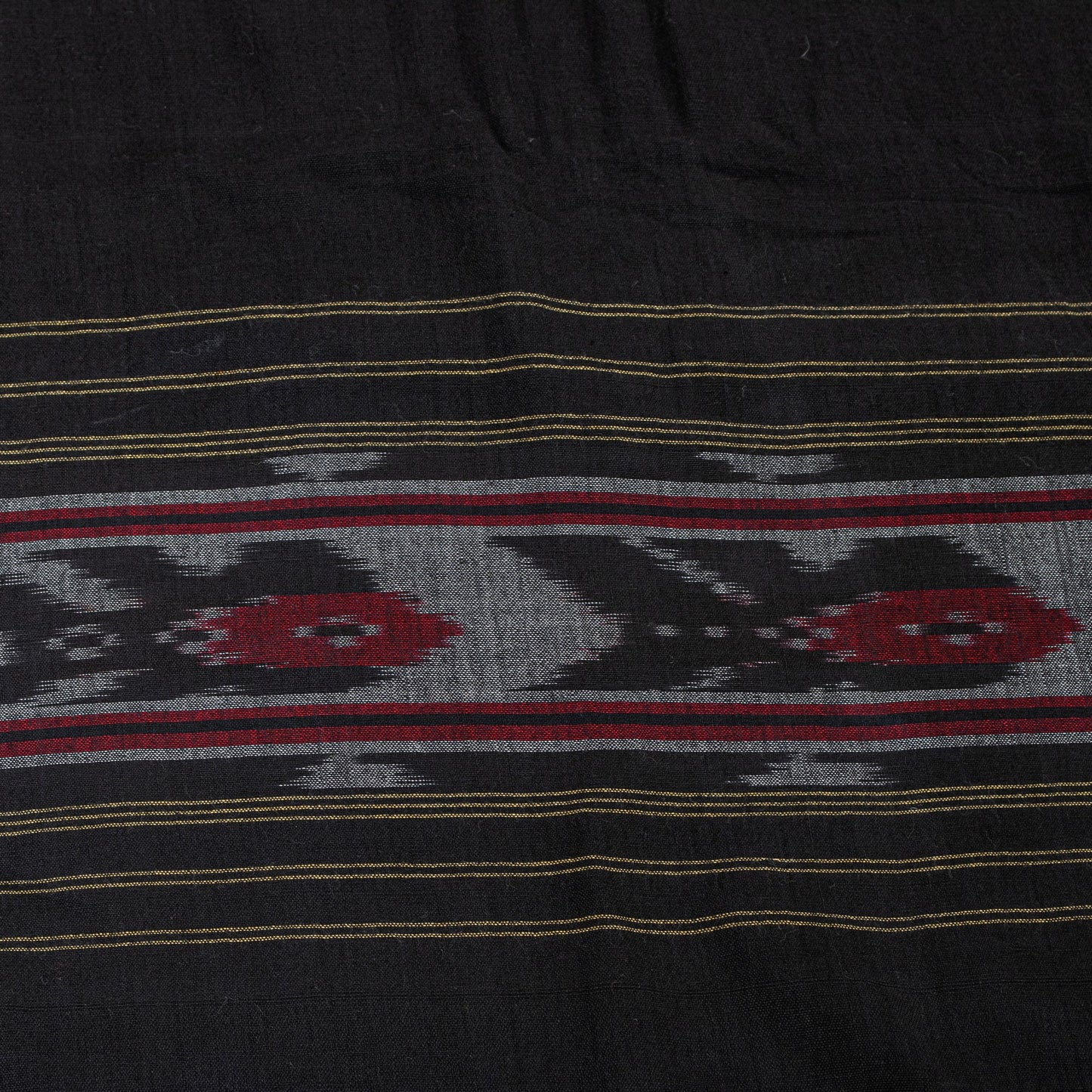 Sanskriti Vintage Gray-Black Pure Cotton Saree Hand Ikat Woven 5 YD Craft Fabric