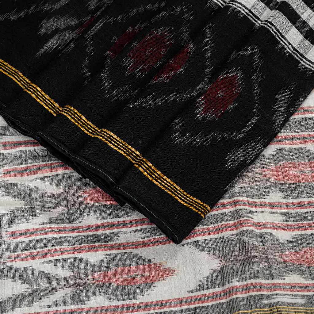 Sanskriti Vintage Gray-Black Pure Cotton Saree Hand Ikat Woven 5 YD Craft Fabric