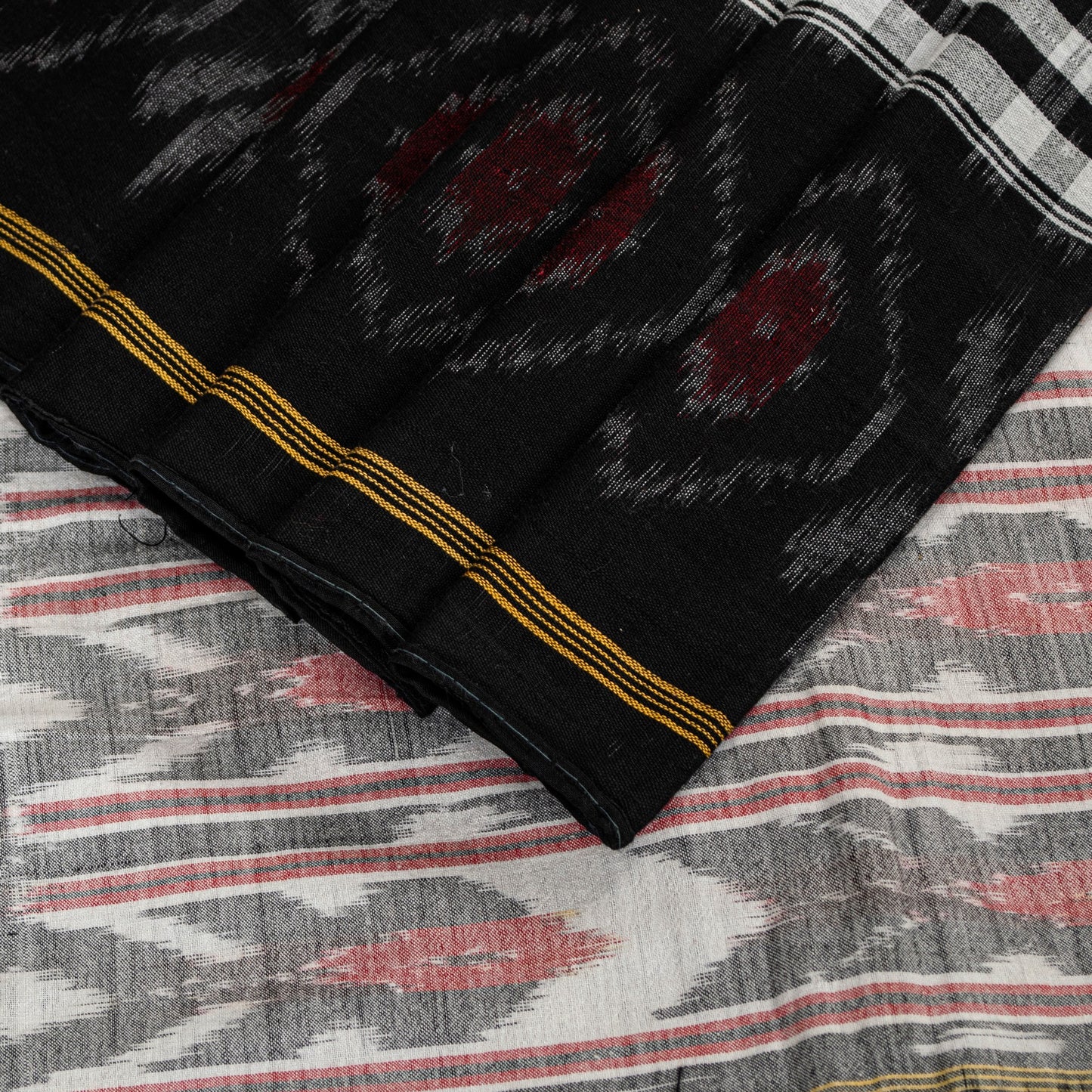 Sanskriti Vintage Gray-Black Pure Cotton Saree Hand Ikat Woven 5 YD Craft Fabric