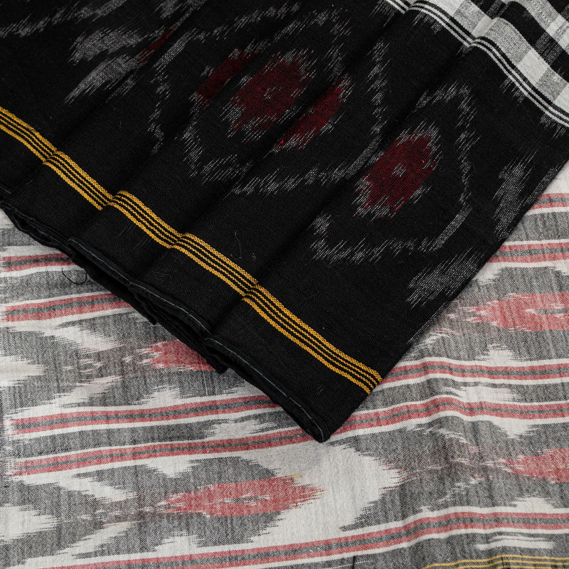 Sanskriti Vintage Gray-Black Pure Cotton Saree Hand Ikat Woven 5 YD Craft Fabric