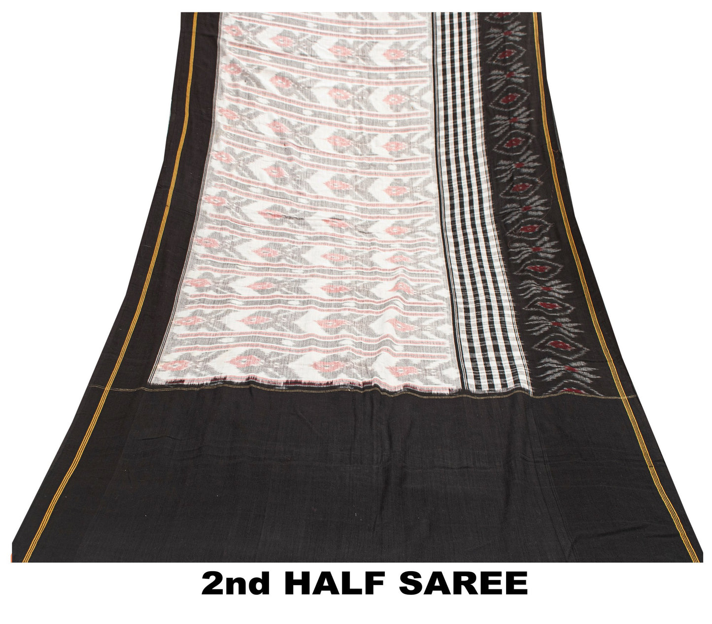 Sanskriti Vintage Gray-Black Pure Cotton Saree Hand Ikat Woven 5 YD Craft Fabric