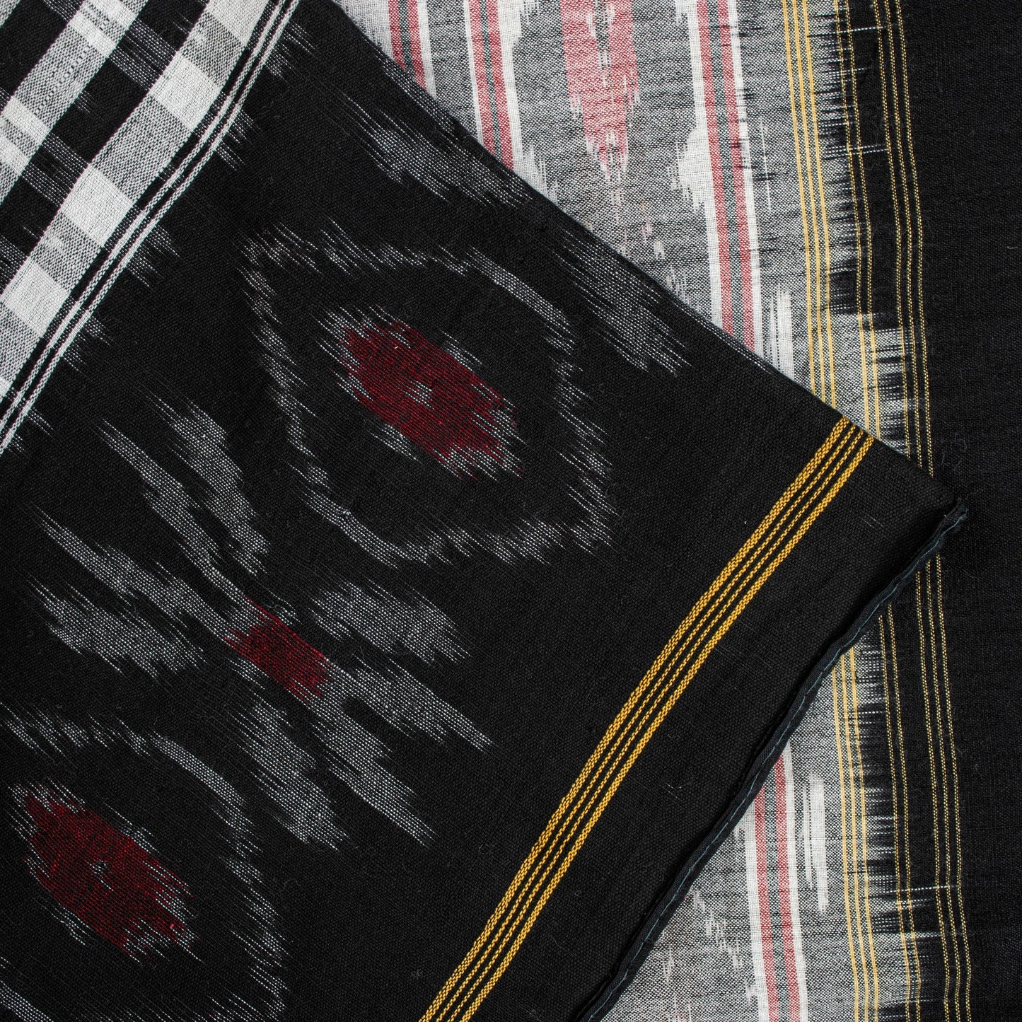 Sanskriti Vintage Gray-Black Pure Cotton Saree Hand Ikat Woven 5 YD Craft Fabric