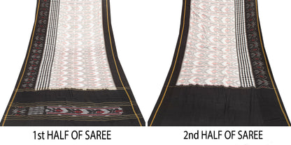 Sanskriti Vintage Gray-Black Pure Cotton Saree Hand Ikat Woven 5 YD Craft Fabric
