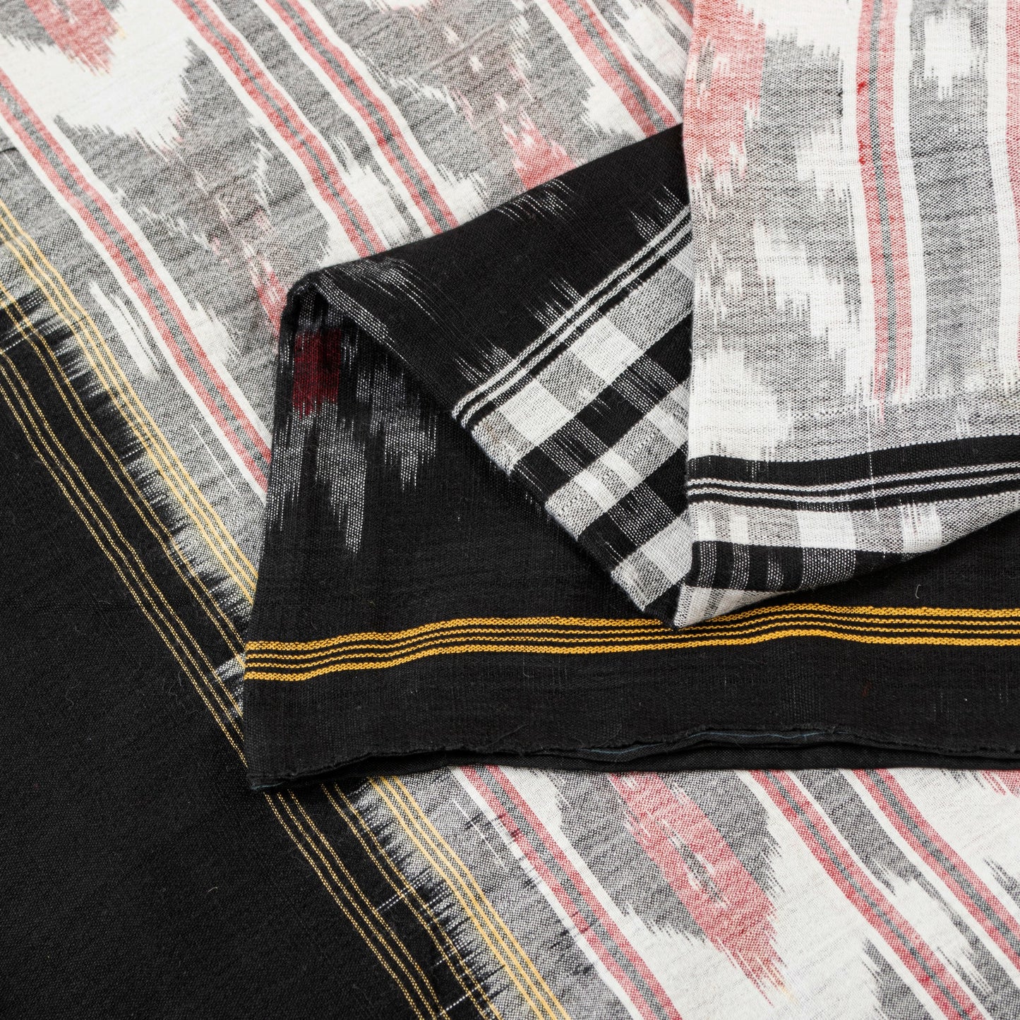 Sanskriti Vintage Gray-Black Pure Cotton Saree Hand Ikat Woven 5 YD Craft Fabric
