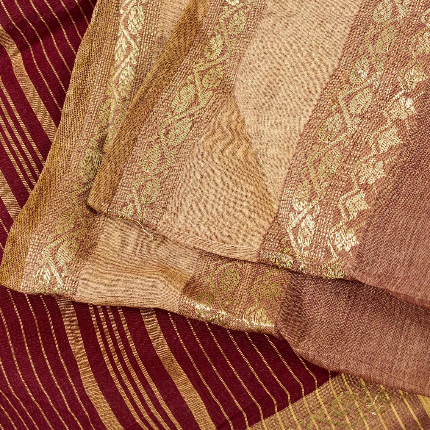 Sanskriti Vintage Red-Brown Pure Cotton Saree Hand Woven Tant Bengal 5+YD Fabric
