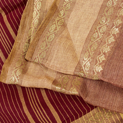 Sanskriti Vintage Red-Brown Pure Cotton Saree Hand Woven Tant Bengal 5+YD Fabric