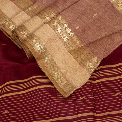 Sanskriti Vintage Red-Brown Pure Cotton Saree Hand Woven Tant Bengal 5+YD Fabric
