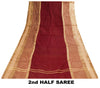 Sanskriti Vintage Red-Brown Pure Cotton Saree Hand Woven Tant Bengal 5+YD Fabric