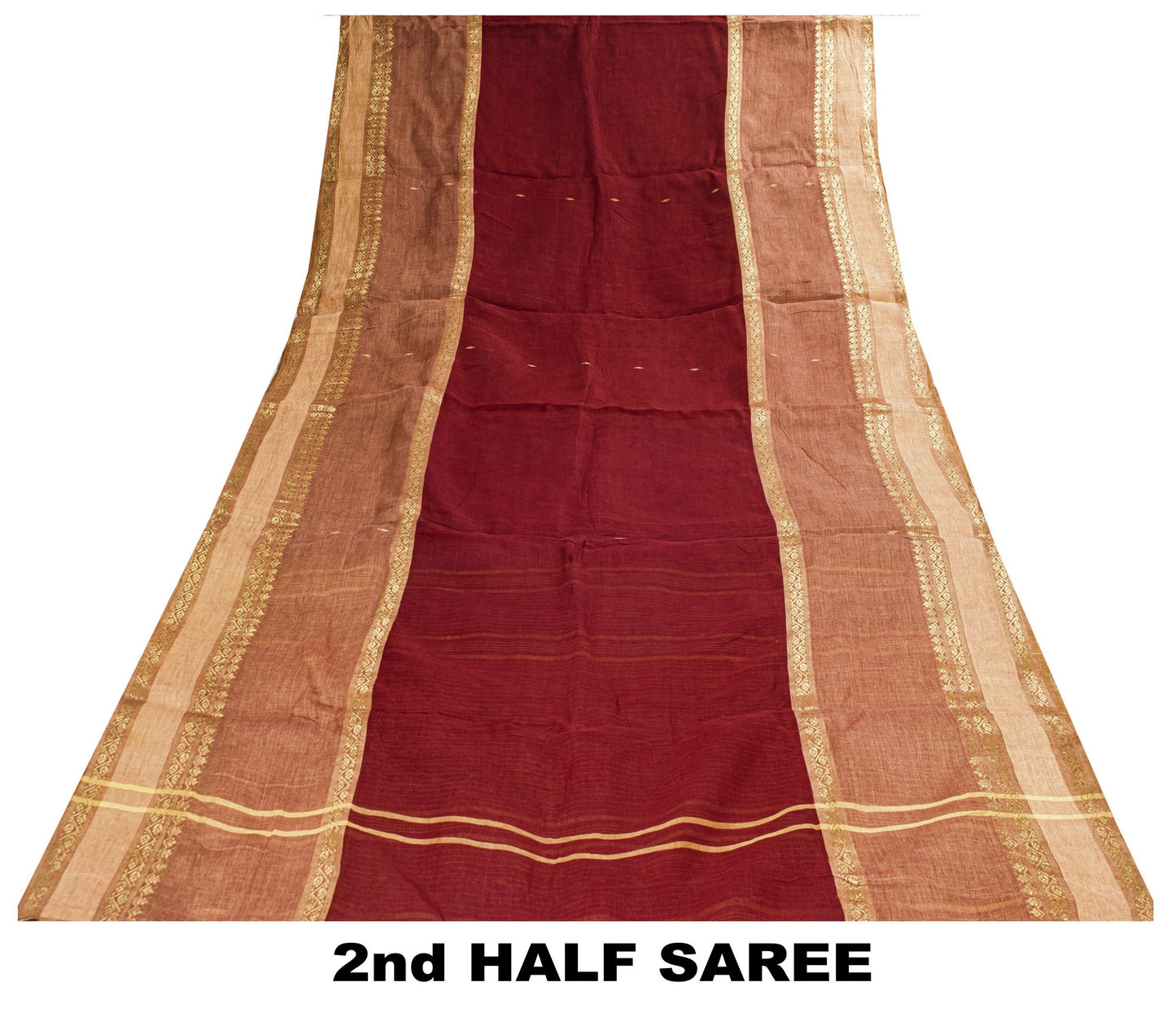 Sanskriti Vintage Red-Brown Pure Cotton Saree Hand Woven Tant Bengal 5+YD Fabric