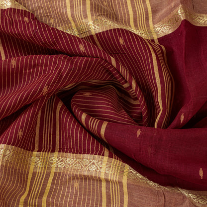 Sanskriti Vintage Red-Brown Pure Cotton Saree Hand Woven Tant Bengal 5+YD Fabric
