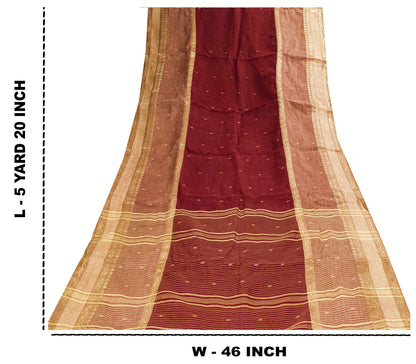 Sanskriti Vintage Red-Brown Pure Cotton Saree Hand Woven Tant Bengal 5+YD Fabric