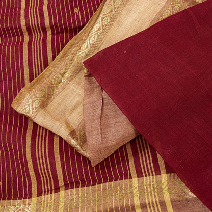Sanskriti Vintage Red-Brown Pure Cotton Saree Hand Woven Tant Bengal 5+YD Fabric
