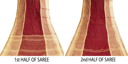 Sanskriti Vintage Red-Brown Pure Cotton Saree Hand Woven Tant Bengal 5+YD Fabric