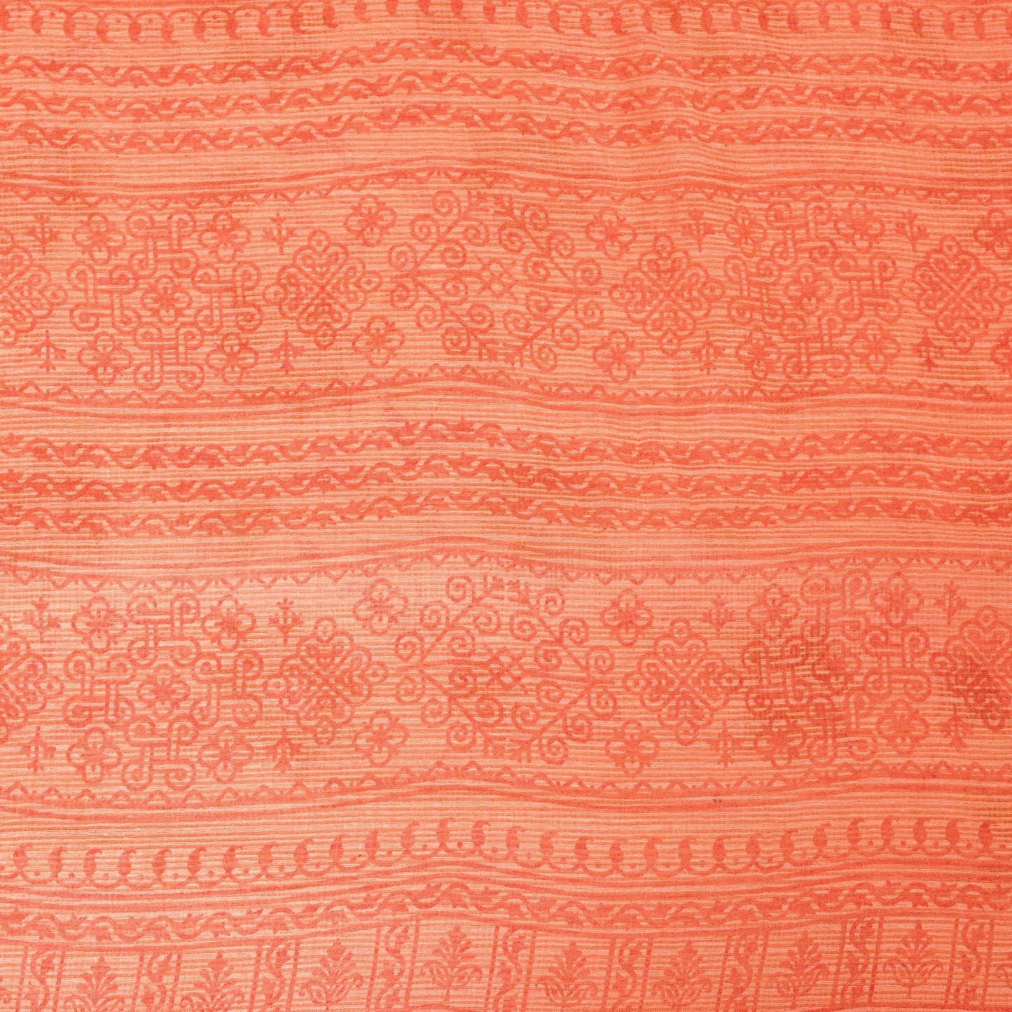 Sanskriti Vintage Peach Blend Cotton Saree Block Print Kota Woven 5.5+YD Fabric