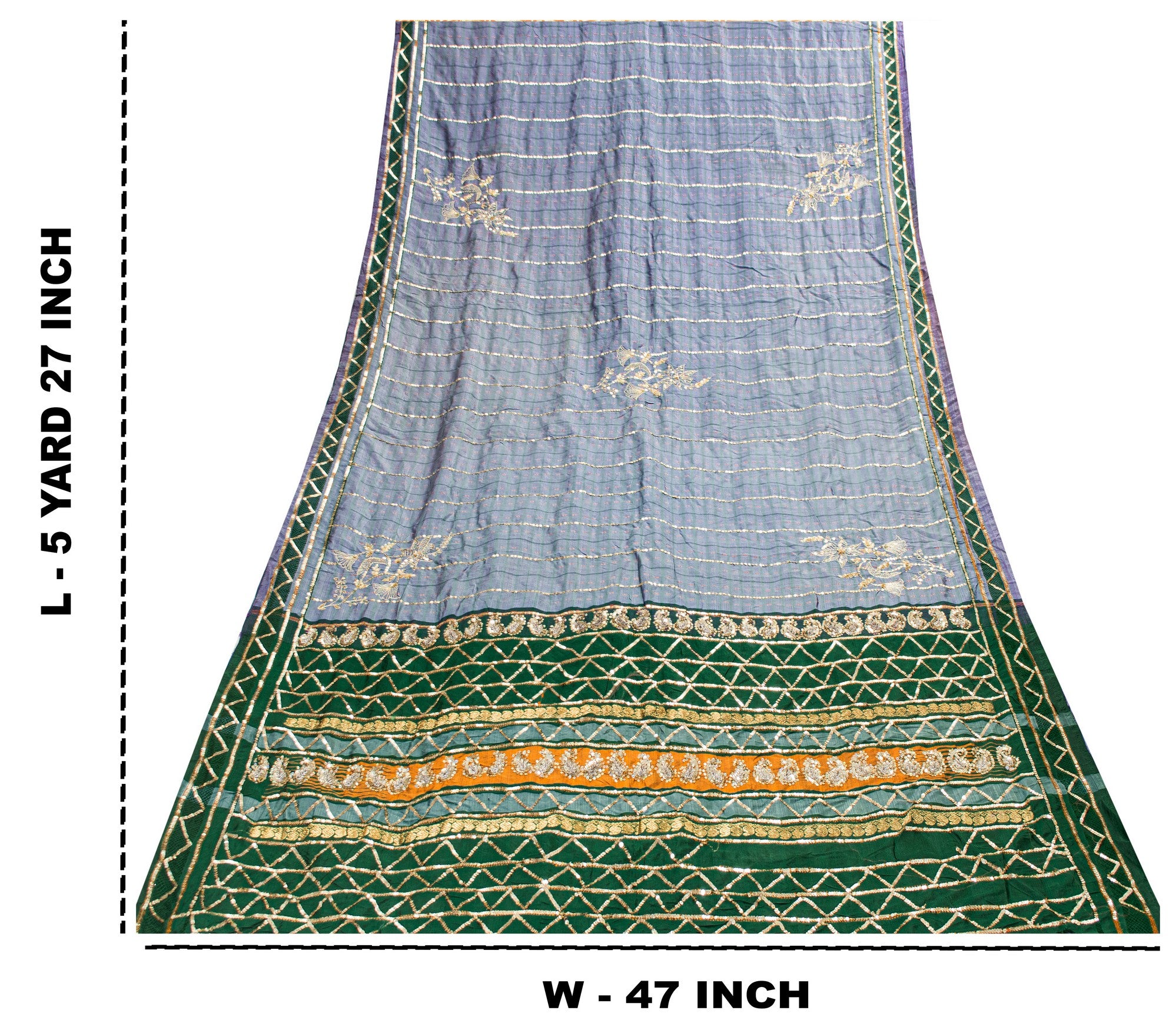 Sanskriti Vintage Purple-Green Pure Silk Saree Hand Bead Zari Woven 5+YD Fabric