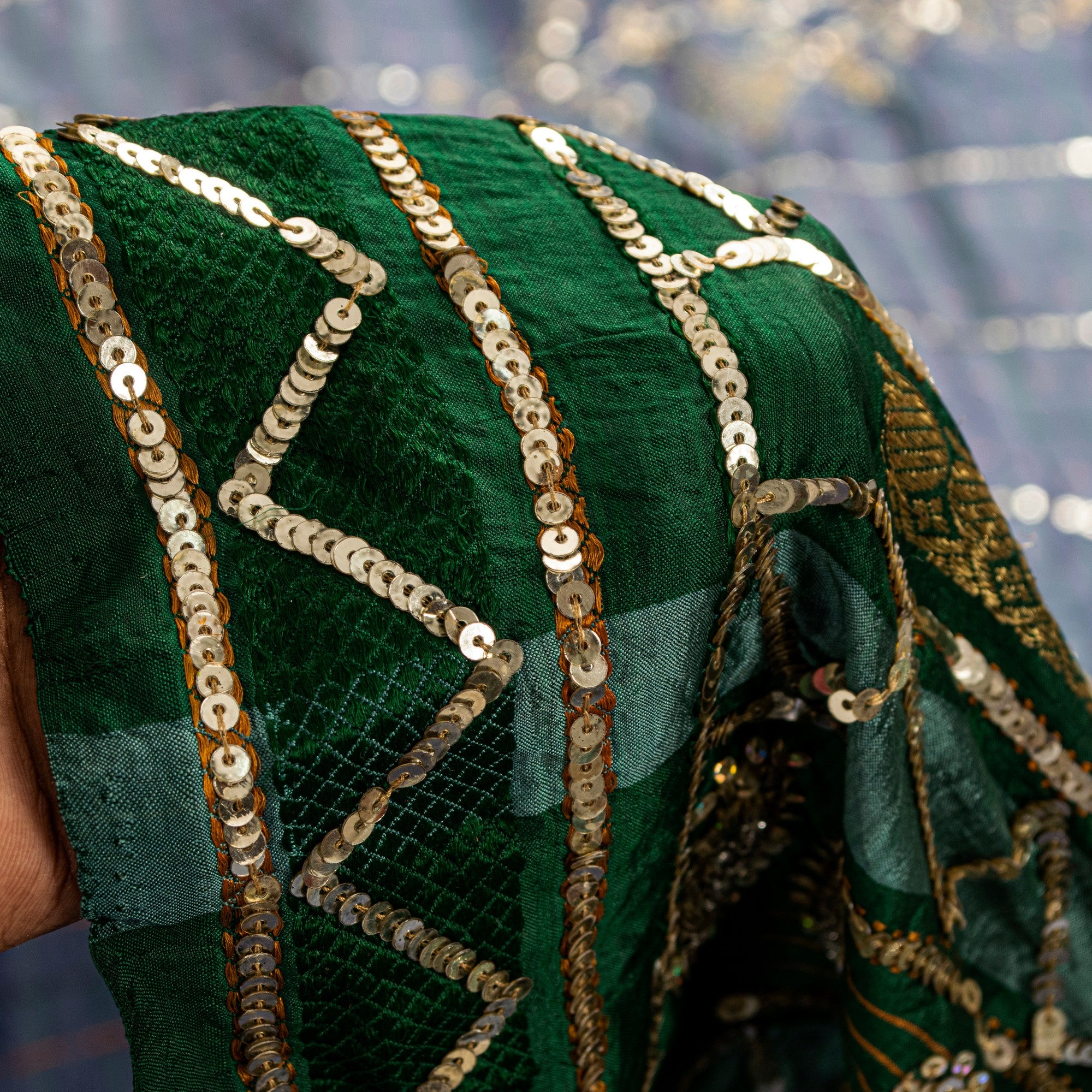 Sanskriti Vintage Purple-Green Pure Silk Saree Hand Bead Zari Woven 5+YD Fabric