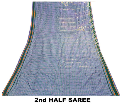 Sanskriti Vintage Purple-Green Pure Silk Saree Hand Bead Zari Woven 5+YD Fabric