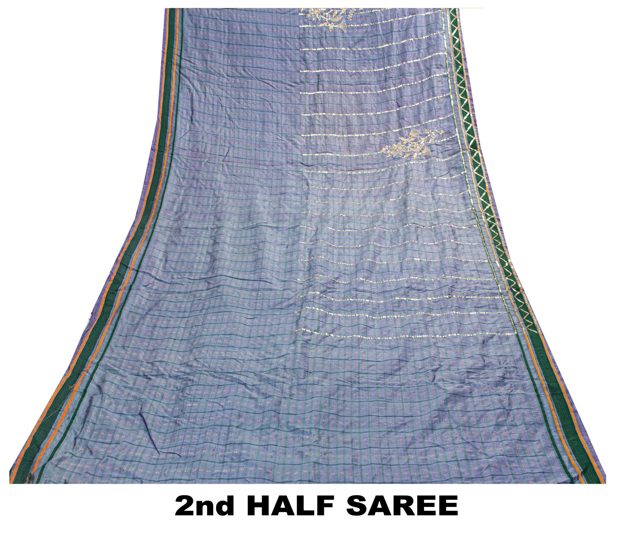 Sanskriti Vintage Purple-Green Pure Silk Saree Hand Bead Zari Woven 5+YD Fabric