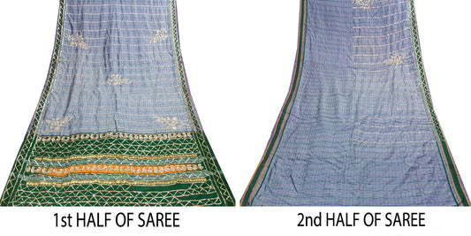 Sanskriti Vintage Purple-Green Pure Silk Saree Hand Bead Zari Woven 5+YD Fabric