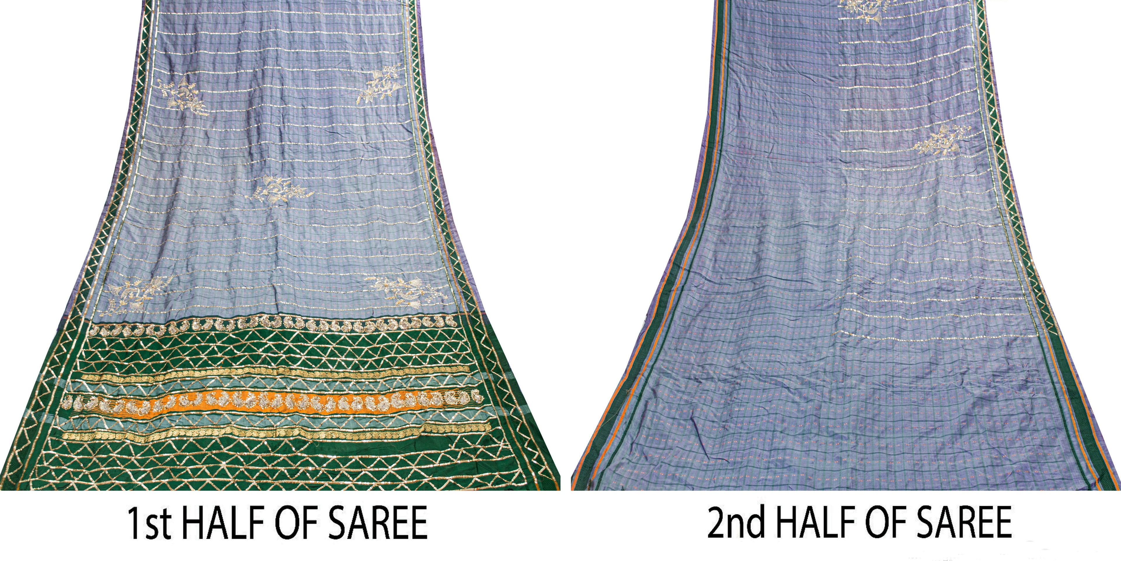 Sanskriti Vintage Purple-Green Pure Silk Saree Hand Bead Zari Woven 5+YD Fabric