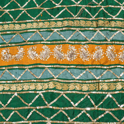 Sanskriti Vintage Purple-Green Pure Silk Saree Hand Bead Zari Woven 5+YD Fabric