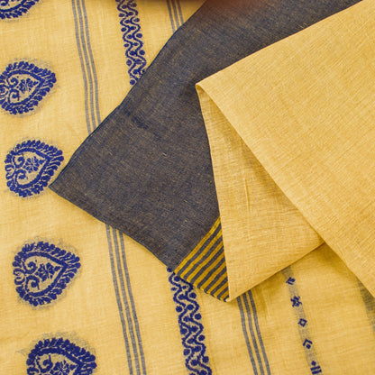 Sanskriti Vintage Pale Yellow Pure Cotton Saree Handwoven Begumpuri 5.5YD Fabric