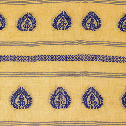 Sanskriti Vintage Pale Yellow Pure Cotton Saree Handwoven Begumpuri 5.5YD Fabric