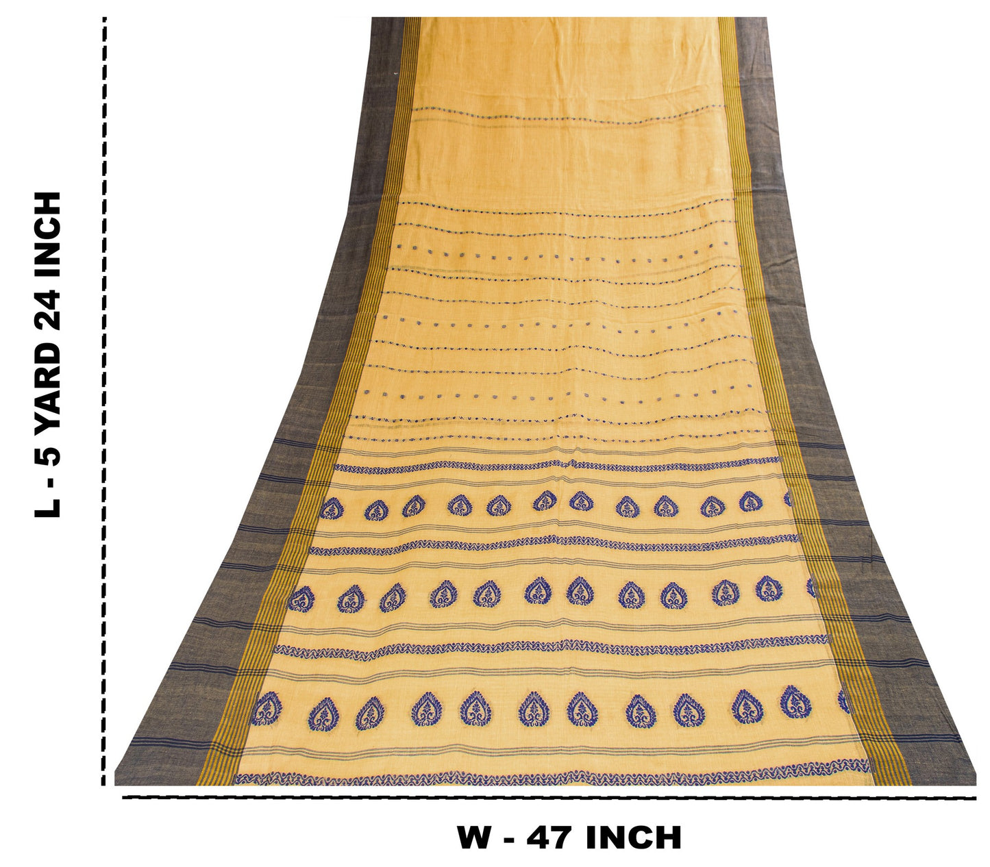 Sanskriti Vintage Pale Yellow Pure Cotton Saree Handwoven Begumpuri 5.5YD Fabric