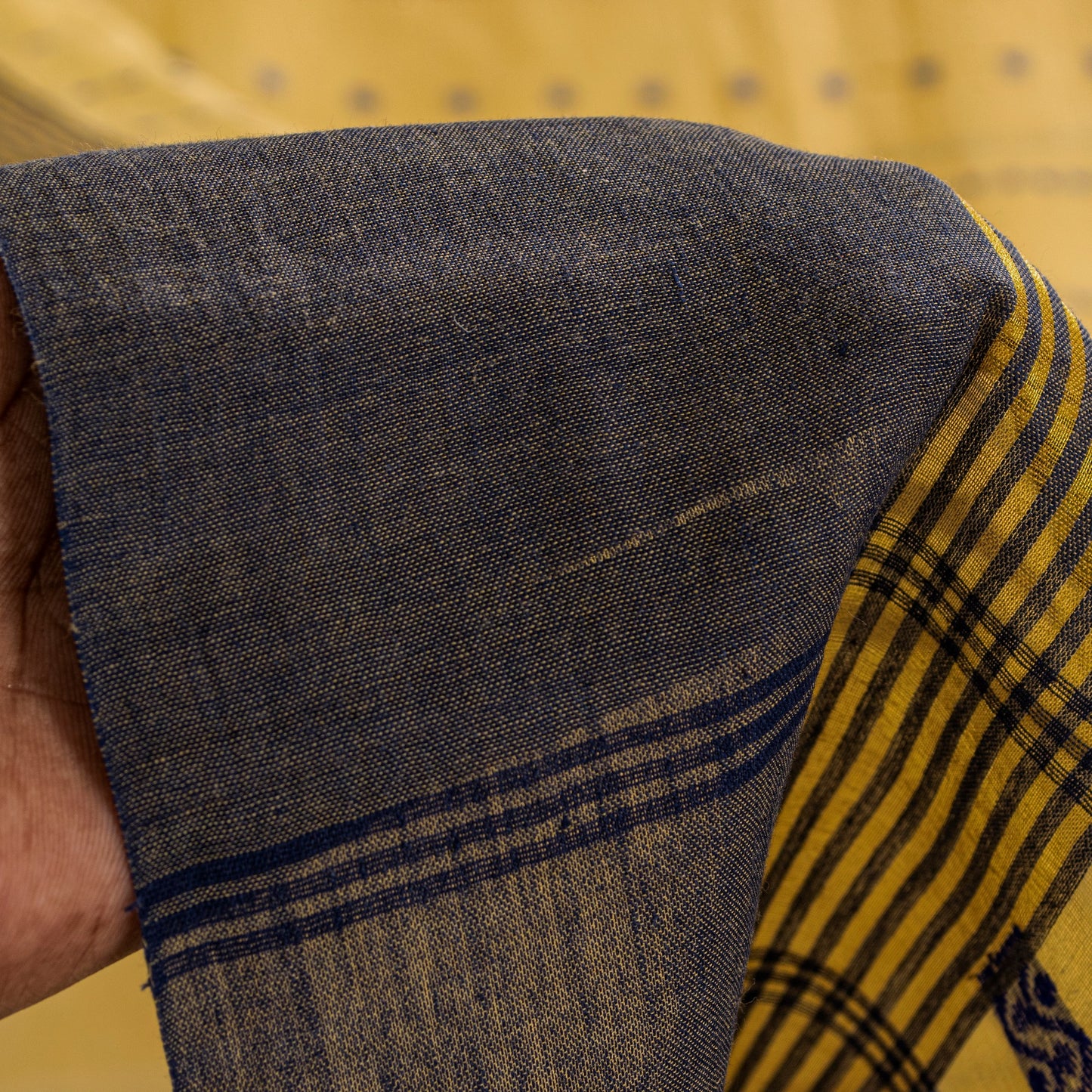 Sanskriti Vintage Pale Yellow Pure Cotton Saree Handwoven Begumpuri 5.5YD Fabric