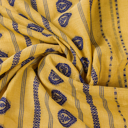 Sanskriti Vintage Pale Yellow Pure Cotton Saree Handwoven Begumpuri 5.5YD Fabric