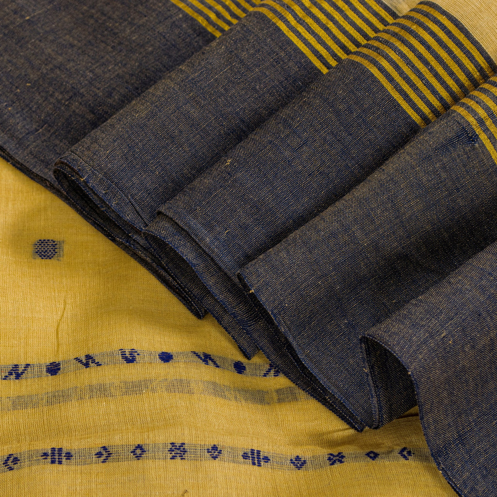 Sanskriti Vintage Pale Yellow Pure Cotton Saree Handwoven Begumpuri 5.5YD Fabric