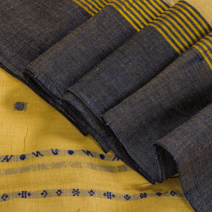 Sanskriti Vintage Pale Yellow Pure Cotton Saree Handwoven Begumpuri 5.5YD Fabric