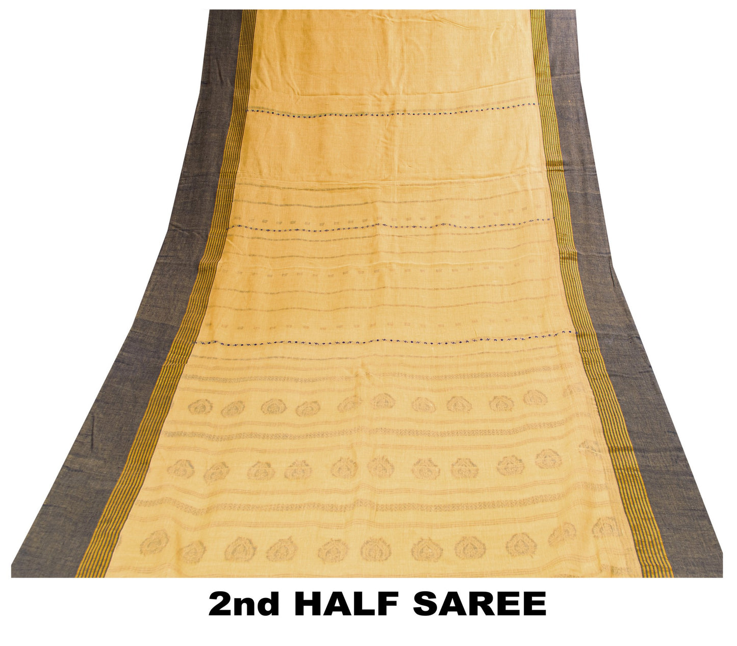 Sanskriti Vintage Pale Yellow Pure Cotton Saree Handwoven Begumpuri 5.5YD Fabric