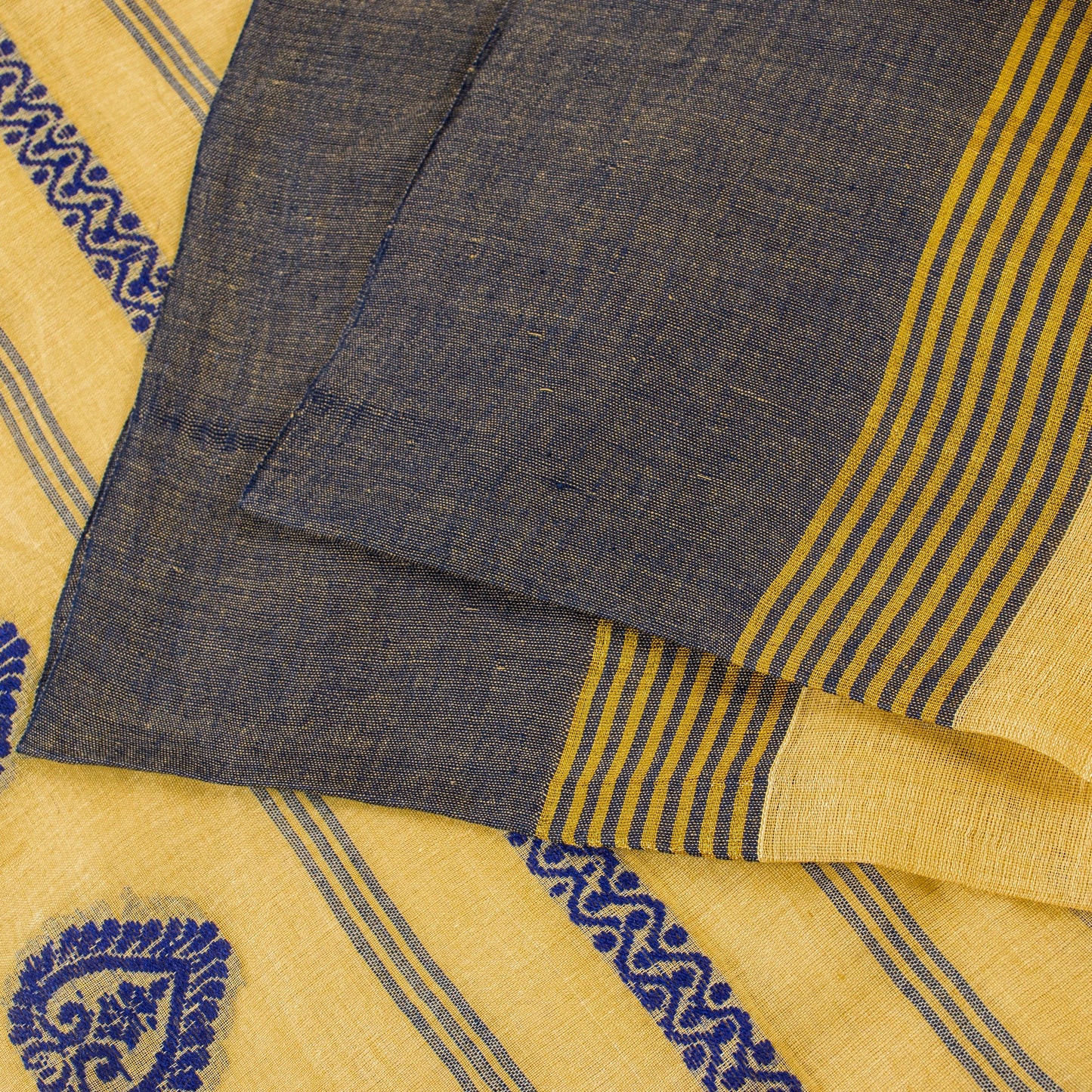 Sanskriti Vintage Pale Yellow Pure Cotton Saree Handwoven Begumpuri 5.5YD Fabric