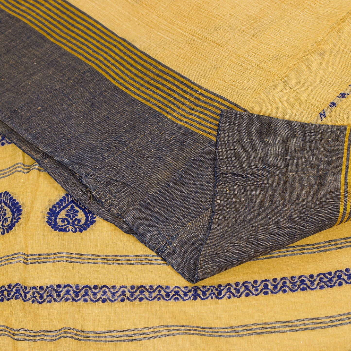 Sanskriti Vintage Pale Yellow Pure Cotton Saree Handwoven Begumpuri 5.5YD Fabric